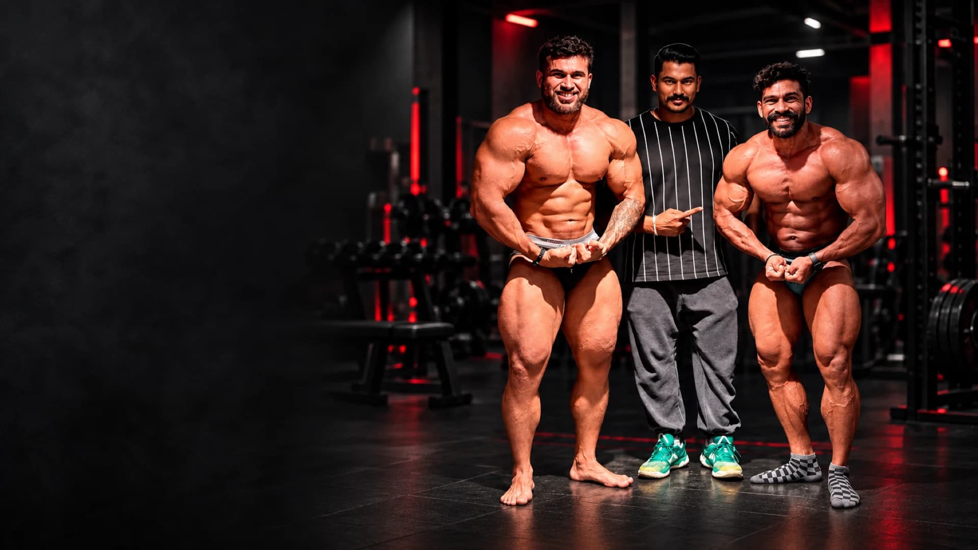 Vijesh in a striped shirt with two smiling Team Maxwell athletes