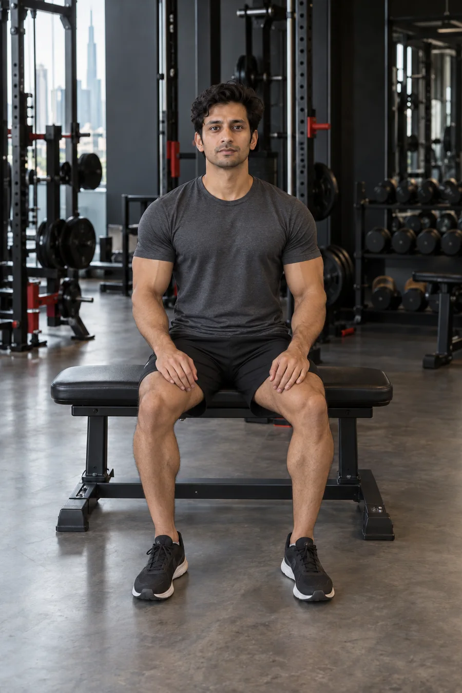 A seated man in a gym, after visualization