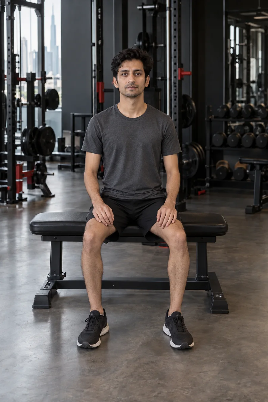 A seated man in a gym, before visualization